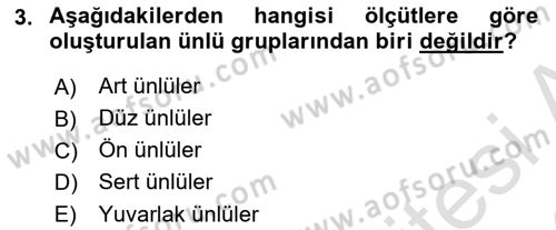 Türkçe Ses Bilgisi Dersi 2025 - 2026 Yılı (Final) Dönem Sonu Sınav Soruları 3. Soru