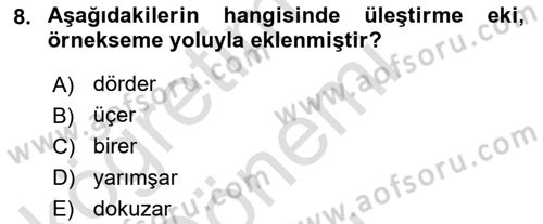 Türkçe Ses Bilgisi Dersi 2025 - 2026 Yılı (Final) Dönem Sonu Sınav Soruları 8. Soru