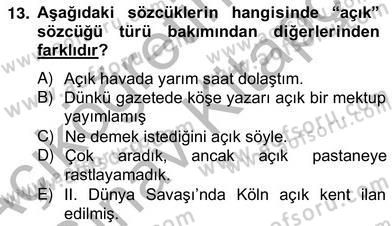 Türkçe Biçim Bilgisi Dersi 2012 - 2013 Yılı (Vize) Ara Sınav Soruları 13. Soru