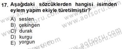 Türkçe Biçim Bilgisi Dersi 2014 - 2015 Yılı (Final) Dönem Sonu Sınavı 17. Soru