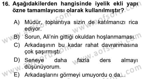 Türkçe Biçim Bilgisi Dersi 2017 - 2018 Yılı (Final) Dönem Sonu Sınav Soruları 16. Soru