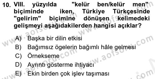 Türkçe Biçim Bilgisi Dersi 2018 - 2019 Yılı (Vize) Ara Sınav Soruları 10. Soru