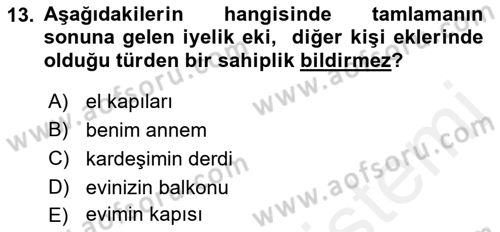 Türkçe Biçim Bilgisi Dersi 2018 - 2019 Yılı (Vize) Ara Sınav Soruları 13. Soru