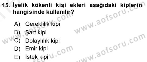 Türkçe Biçim Bilgisi Dersi 2018 - 2019 Yılı (Vize) Ara Sınav Soruları 15. Soru