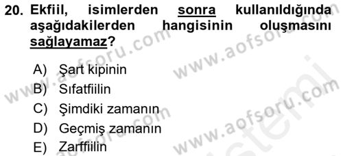 Türkçe Biçim Bilgisi Dersi 2018 - 2019 Yılı (Vize) Ara Sınav Soruları 20. Soru