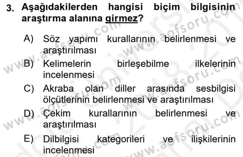 Türkçe Biçim Bilgisi Dersi 2018 - 2019 Yılı (Vize) Ara Sınav Soruları 3. Soru