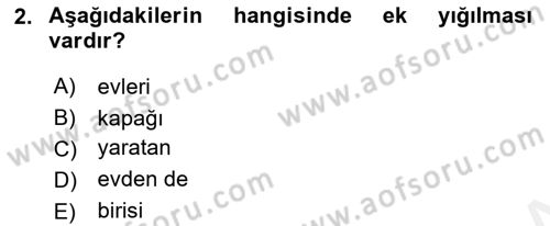 Türkçe Biçim Bilgisi Dersi 2018 - 2019 Yılı (Final) Dönem Sonu Sınav Soruları 2. Soru