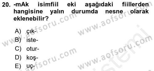 Türkçe Biçim Bilgisi Dersi 2018 - 2019 Yılı (Final) Dönem Sonu Sınav Soruları 20. Soru