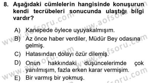 Türkçe Biçim Bilgisi Dersi 2018 - 2019 Yılı (Final) Dönem Sonu Sınav Soruları 8. Soru