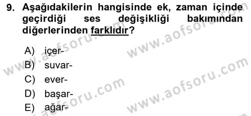 Türkçe Biçim Bilgisi Dersi 2018 - 2019 Yılı (Final) Dönem Sonu Sınav Soruları 9. Soru