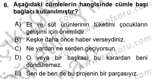 Türkçe Biçim Bilgisi Dersi 2018 - 2019 Yılı Yaz Okulu Sınav Soruları 6. Soru
