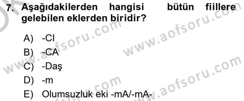 Türkçe Biçim Bilgisi Dersi 2018 - 2019 Yılı Yaz Okulu Sınav Soruları 7. Soru