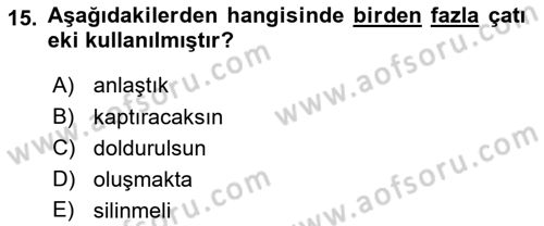 Türkçe Biçim Bilgisi Dersi 2020 - 2021 Yılı Yaz Okulu Sınav Soruları 15. Soru