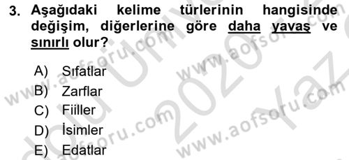Türkçe Biçim Bilgisi Dersi 2020 - 2021 Yılı Yaz Okulu Sınav Soruları 3. Soru