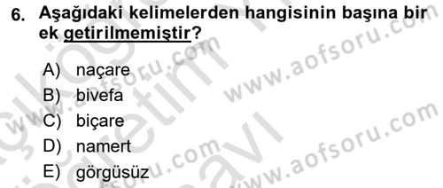 Türkçe Biçim Bilgisi Dersi 2020 - 2021 Yılı Yaz Okulu Sınav Soruları 6. Soru
