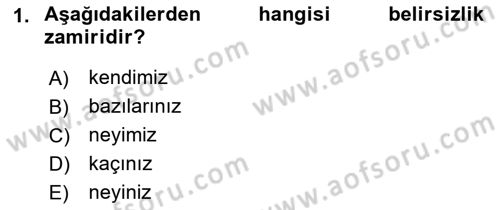 Türkçe Biçim Bilgisi Dersi 2021 - 2022 Yılı (Vize) Ara Sınav Soruları 1. Soru
