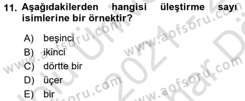 Türkçe Biçim Bilgisi Dersi 2021 - 2022 Yılı (Vize) Ara Sınav Soruları 11. Soru
