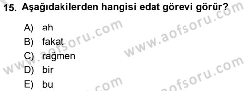Türkçe Biçim Bilgisi Dersi 2021 - 2022 Yılı (Vize) Ara Sınav Soruları 15. Soru