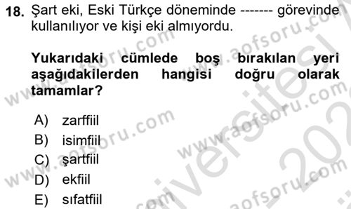 Türkçe Biçim Bilgisi Dersi 2021 - 2022 Yılı (Vize) Ara Sınav Soruları 18. Soru