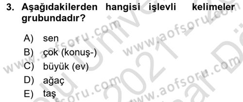 Türkçe Biçim Bilgisi Dersi 2021 - 2022 Yılı (Vize) Ara Sınav Soruları 3. Soru