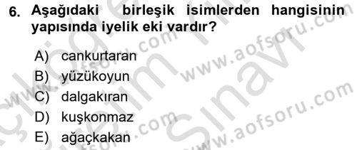 Türkçe Biçim Bilgisi Dersi 2021 - 2022 Yılı (Vize) Ara Sınav Soruları 6. Soru