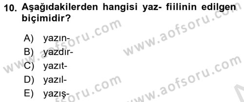 Türkçe Biçim Bilgisi Dersi 2021 - 2022 Yılı (Final) Dönem Sonu Sınav Soruları 10. Soru
