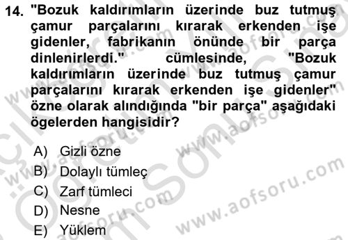 Türkçe Biçim Bilgisi Dersi 2021 - 2022 Yılı (Final) Dönem Sonu Sınav Soruları 14. Soru