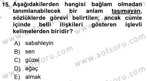 Türkçe Biçim Bilgisi Dersi 2021 - 2022 Yılı (Final) Dönem Sonu Sınav Soruları 15. Soru