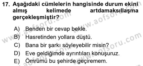 Türkçe Biçim Bilgisi Dersi 2021 - 2022 Yılı (Final) Dönem Sonu Sınav Soruları 17. Soru