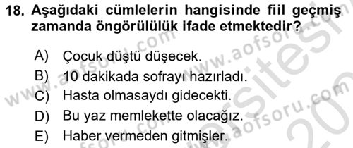 Türkçe Biçim Bilgisi Dersi 2021 - 2022 Yılı (Final) Dönem Sonu Sınav Soruları 18. Soru