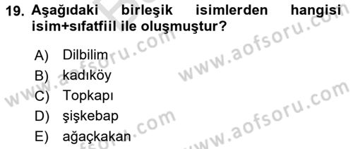 Türkçe Biçim Bilgisi Dersi 2021 - 2022 Yılı (Final) Dönem Sonu Sınav Soruları 19. Soru
