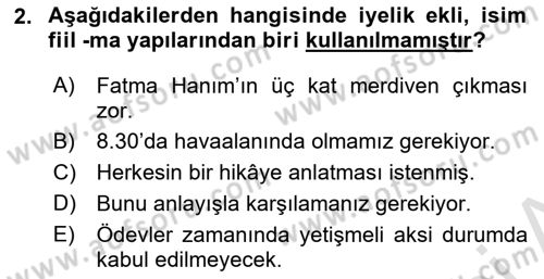 Türkçe Biçim Bilgisi Dersi 2021 - 2022 Yılı (Final) Dönem Sonu Sınav Soruları 2. Soru