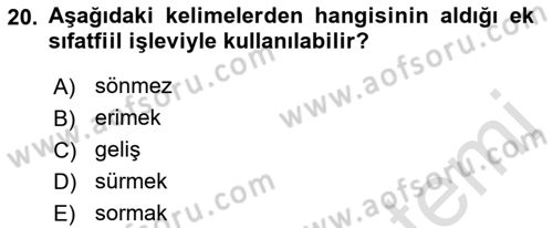Türkçe Biçim Bilgisi Dersi 2021 - 2022 Yılı (Final) Dönem Sonu Sınav Soruları 20. Soru