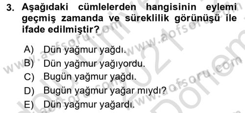 Türkçe Biçim Bilgisi Dersi 2021 - 2022 Yılı (Final) Dönem Sonu Sınav Soruları 3. Soru
