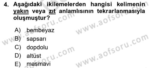 Türkçe Biçim Bilgisi Dersi 2021 - 2022 Yılı (Final) Dönem Sonu Sınav Soruları 4. Soru