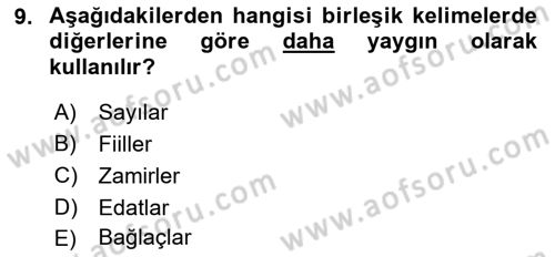 Türkçe Biçim Bilgisi Dersi 2021 - 2022 Yılı (Final) Dönem Sonu Sınav Soruları 9. Soru