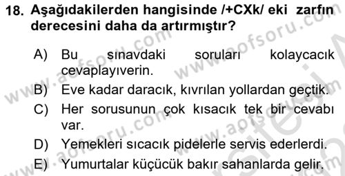 Türkçe Biçim Bilgisi Dersi 2021 - 2022 Yılı Yaz Okulu Sınav Soruları 18. Soru