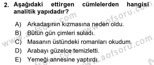 Türkçe Biçim Bilgisi Dersi 2021 - 2022 Yılı Yaz Okulu Sınav Soruları 2. Soru