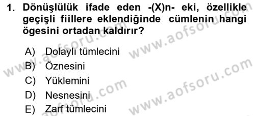 Türkçe Biçim Bilgisi Dersi 2022 - 2023 Yılı Yaz Okulu Sınav Soruları 1. Soru