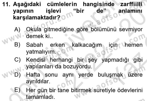 Türkçe Biçim Bilgisi Dersi 2022 - 2023 Yılı Yaz Okulu Sınav Soruları 11. Soru