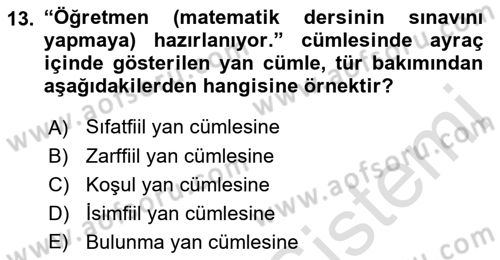 Türkçe Biçim Bilgisi Dersi 2022 - 2023 Yılı Yaz Okulu Sınav Soruları 13. Soru