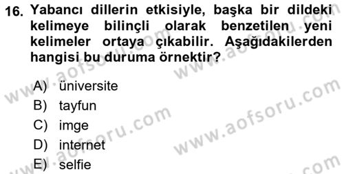 Türkçe Biçim Bilgisi Dersi 2022 - 2023 Yılı Yaz Okulu Sınav Soruları 16. Soru