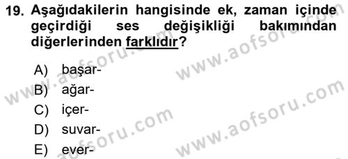 Türkçe Biçim Bilgisi Dersi 2022 - 2023 Yılı Yaz Okulu Sınav Soruları 19. Soru