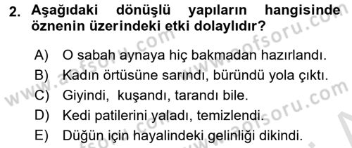 Türkçe Biçim Bilgisi Dersi 2022 - 2023 Yılı Yaz Okulu Sınav Soruları 2. Soru