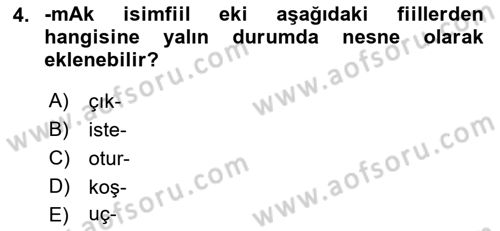 Türkçe Biçim Bilgisi Dersi 2022 - 2023 Yılı Yaz Okulu Sınav Soruları 4. Soru