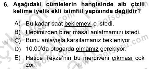 Türkçe Biçim Bilgisi Dersi 2022 - 2023 Yılı Yaz Okulu Sınav Soruları 6. Soru