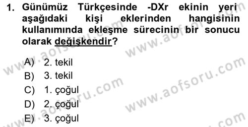 Türkçe Biçim Bilgisi Dersi 2023 - 2024 Yılı (Vize) Ara Sınav Soruları 1. Soru