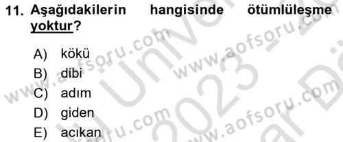 Türkçe Biçim Bilgisi Dersi 2023 - 2024 Yılı (Vize) Ara Sınav Soruları 11. Soru