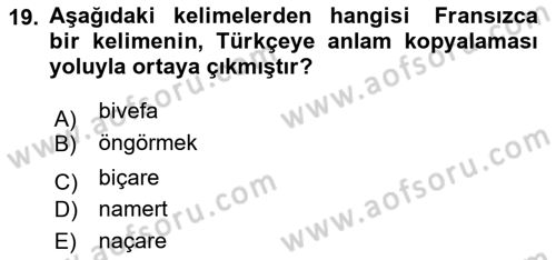 Türkçe Biçim Bilgisi Dersi 2023 - 2024 Yılı (Vize) Ara Sınav Soruları 19. Soru