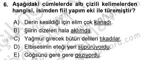 Türkçe Biçim Bilgisi Dersi 2023 - 2024 Yılı (Vize) Ara Sınav Soruları 6. Soru